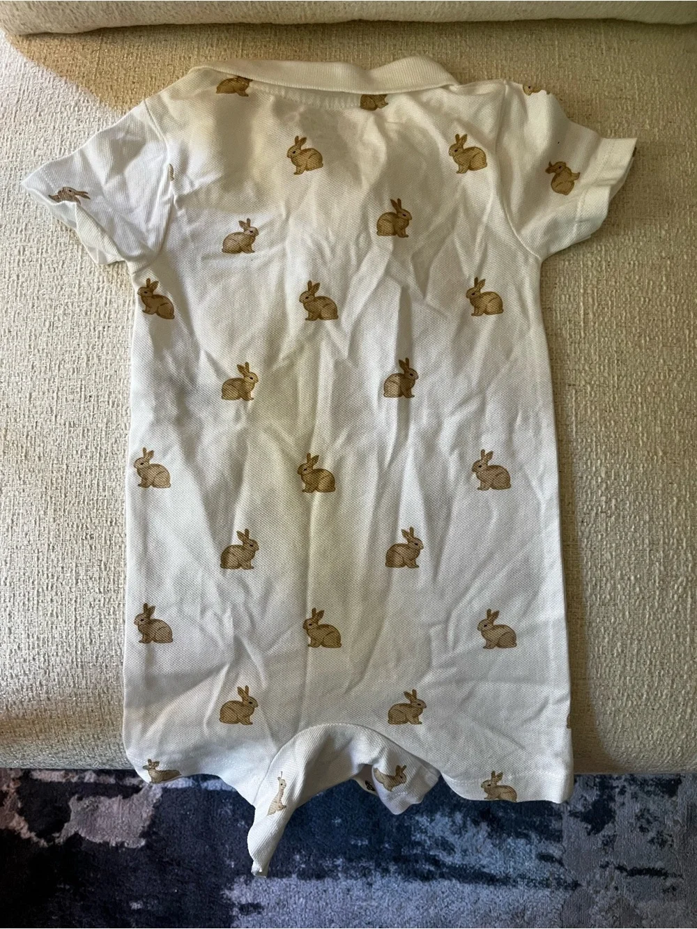 White Polo Romper with Brown Bunny Motif - bundles